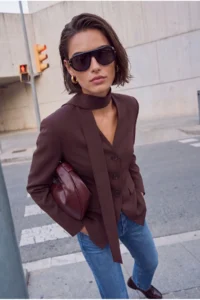 TRENDYOLMİLLA Brown Self-fitted Blazer Jacket - Image 3