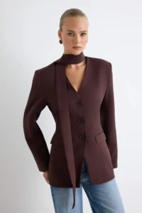 TRENDYOLMİLLA Brown Self-fitted Blazer Jacket - Image 6