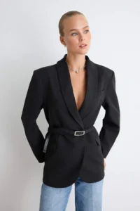 TRENDYOLMİLLA Black Arched Regular/Normal Pattern Blazer Jacket