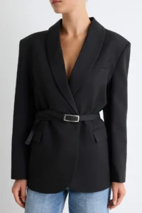 TRENDYOLMİLLA Black Arched Regular/Normal Pattern Blazer Jacket - Image 3