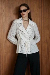 TRENDYOLMİLLA WHITE Polka Dot Thin Jacket