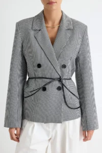 TRENDYOLMİLLA Black WHITE Checkered Arched Blazer Jacket - Image 3