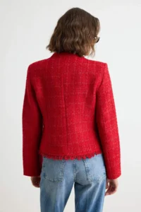 TRENDYOLMİLLA Red Tweed Blazer Jacket - Image 4