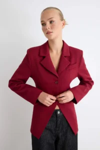 TRENDYOLMİLLA Burgundy Fitted slit Blazer Jacket