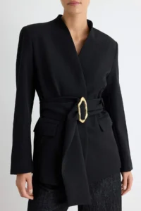 TRENDYOLMİLLA Black Thick Belted with accessories Regular/Normal Pattern Blazer Jacket - Image 3