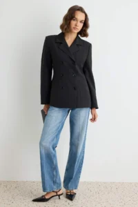 TRENDYOLMİLLA Black Double breasted Kapama buttoned Regular/Normal Pattern Blazer Jacket
