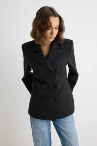 TRENDYOLMİLLA Black Double breasted Kapama buttoned Regular/Normal Pattern Blazer Jacket - Image 2