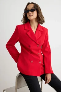 TRENDYOLMİLLA Red Double breasted Kapama buttoned Regular/Normal Pattern Blazer Jacket - Image 2