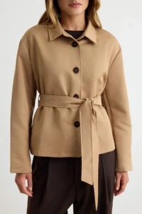 TRENDYOLMİLLA Beige Belted Rahat Pattern Blazer Jacket - Image 3