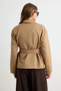 TRENDYOLMİLLA Beige Belted Rahat Pattern Blazer Jacket - Image 4