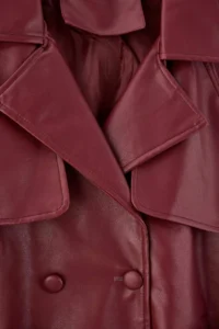 TRENDYOLMİLLA Burgundy Regular Belted Faux Leather Short Plus Size Trench Coat - Image 7
