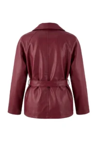 TRENDYOLMİLLA Burgundy Regular Belted Faux Leather Short Plus Size Trench Coat - Image 8
