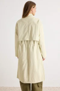 TRENDYOLMİLLA Beige High Neck Elastic Waist Mono Closure Oversized LONG Plus Size Trench Coat - Image 10