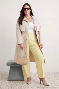 TRENDYOLMİLLA Beige High Neck Elastic Waist Mono Closure Oversized LONG Plus Size Trench Coat - Image 2