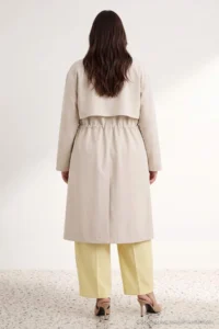 TRENDYOLMİLLA Beige High Neck Elastic Waist Mono Closure Oversized LONG Plus Size Trench Coat - Image 4