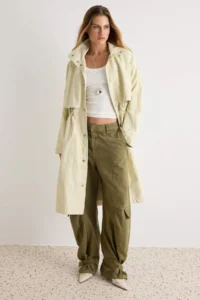 TRENDYOLMİLLA Beige High Neck Elastic Waist Mono Closure Oversized LONG Plus Size Trench Coat - Image 6