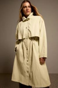 TRENDYOLMİLLA Beige High Neck Elastic Waist Mono Closure Oversized LONG Plus Size Trench Coat - Image 7