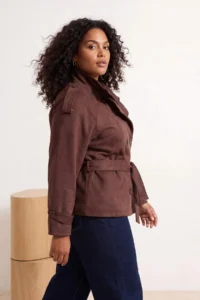 TRENDYOLMİLLA Brown Oversized High Neck Suede Plus Size Short Trench Coat - Image 3