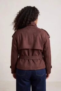 TRENDYOLMİLLA Brown Oversized High Neck Suede Plus Size Short Trench Coat - Image 6