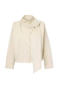 TRENDYOLMİLLA Beige Oversized Shawl Collar Mono Closure Plus Size Short Trench Coat - Image 4