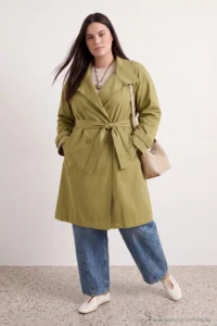 TRENDYOLMİLLA Khaki High Neck Cotton Oversized Plus Size Trench Coat - Image 2