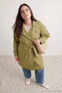 TRENDYOLMİLLA Khaki High Neck Cotton Oversized Plus Size Trench Coat - Image 3