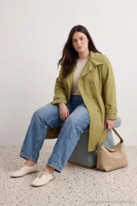 TRENDYOLMİLLA Khaki High Neck Cotton Oversized Plus Size Trench Coat - Image 4