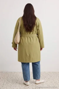 TRENDYOLMİLLA Khaki High Neck Cotton Oversized Plus Size Trench Coat - Image 5