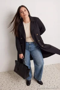 TRENDYOLMİLLA Black tied up Double breasted Kapama Plus Size LONG Trench Coat