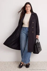 TRENDYOLMİLLA Black tied up Double breasted Kapama Plus Size LONG Trench Coat - Image 2