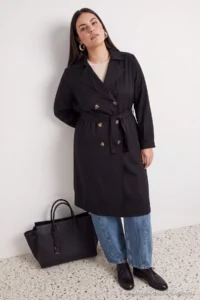 TRENDYOLMİLLA Black tied up Double breasted Kapama Plus Size LONG Trench Coat - Image 3