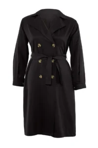 TRENDYOLMİLLA Black tied up Double breasted Kapama Plus Size LONG Trench Coat - Image 6