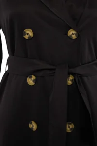 TRENDYOLMİLLA Black tied up Double breasted Kapama Plus Size LONG Trench Coat - Image 7