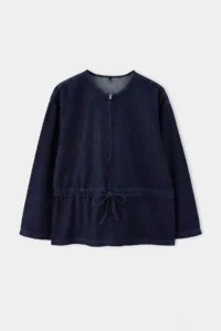 TRENDYOLMİLLA DARK BLUE Crew Neck Beli Shirred DENIM Jacket - Image 4