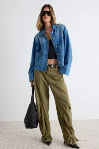 TRENDYOLMİLLA BLUE Shirt Collar Wide Sleeve Regular DENIM Jacket - Image 2