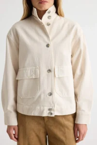 TRENDYOLMİLLA Ecru High Neck Oversized DENIM Jacket - Image 4