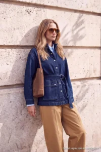 TRENDYOLMİLLA Wardrobe Essentials DARK BLUE Belt Detailed High Neck DENIM Jacket - Image 2