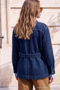 TRENDYOLMİLLA Wardrobe Essentials DARK BLUE Belt Detailed High Neck DENIM Jacket - Image 5