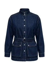 TRENDYOLMİLLA Wardrobe Essentials DARK BLUE Belt Detailed High Neck DENIM Jacket - Image 6