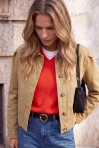TRENDYOLMİLLA Wardrobe Essentials Tan Balloon Sleeve Regular DENIM Jacket - Image 3