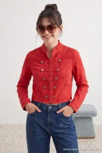 TRENDYOLMİLLA Red buttoned Fit Cut DENIM Jacket - Image 2