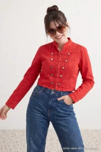 TRENDYOLMİLLA Red buttoned Fit Cut DENIM Jacket - Image 3