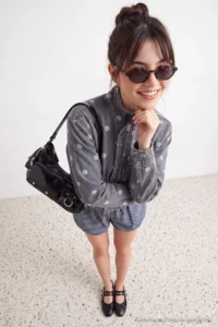 TRENDYOLMİLLA Gray Polka Dot High Neck DENIM Jacket - Image 3