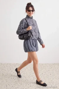 TRENDYOLMİLLA Gray Polka Dot High Neck DENIM Jacket - Image 4