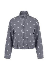 TRENDYOLMİLLA Gray Polka Dot High Neck DENIM Jacket - Image 6