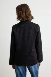 TRENDYOLMİLLA Black Satin Self-Patterned Ornamental Button Closure with accessories Jacket - Image 4