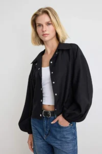 TRENDYOLMİLLA Black snaps Modal Seasonal Shirt Jacket