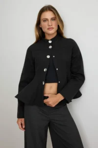 TRENDYOLMİLLA Black snaps Skirt with flywheel Weaving Jacket - Image 2