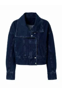 TRENDYOLMİLLA Midnight BLUE Collar Detailed Biker DENIM Jacket - Image 6