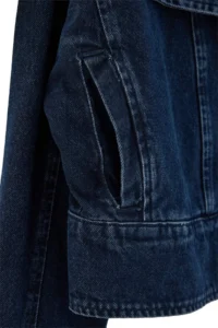 TRENDYOLMİLLA Midnight BLUE Collar Detailed Biker DENIM Jacket - Image 7